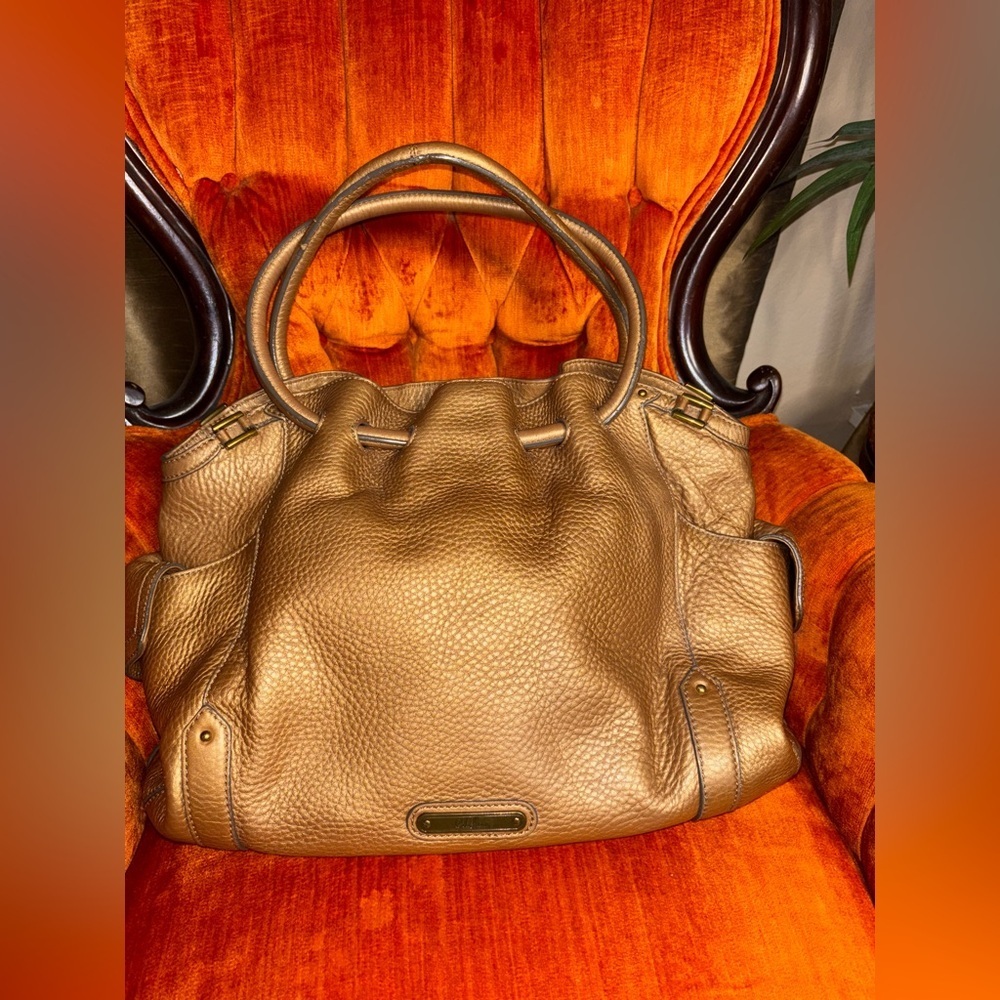 COLE HAAN Dark Gold Bronze Pebbled Leather Hobo Shoulder Bag Purse  #0606​​